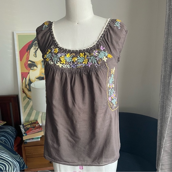 V1053 FREE PEOPLE Floral Embroidered Cotton Top - Picture 5 of 6